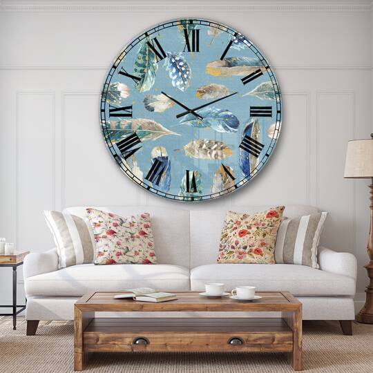 Designart 'Indigold Feathers Turquoise Pattern Traditional Wall Clock